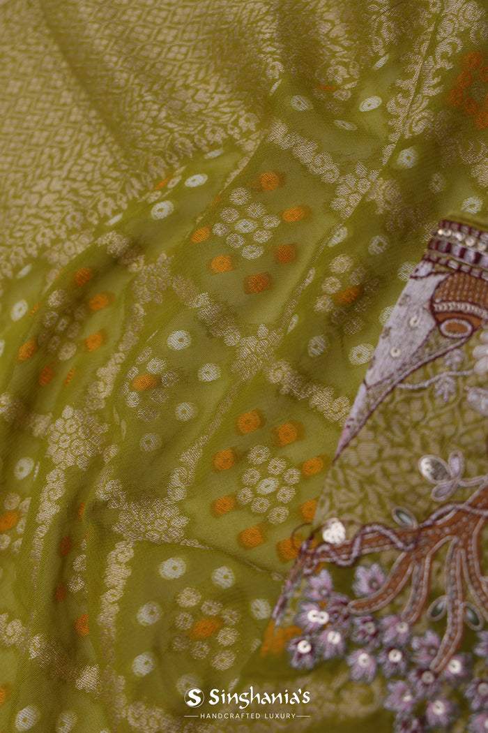 Tea Green Georgette Saree With Fancy Border