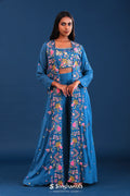 Teal Blue Crepe Silk Indo Western Choli Set
