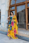 Teal Blue Floral Layered Co-Ord Indo Western Set