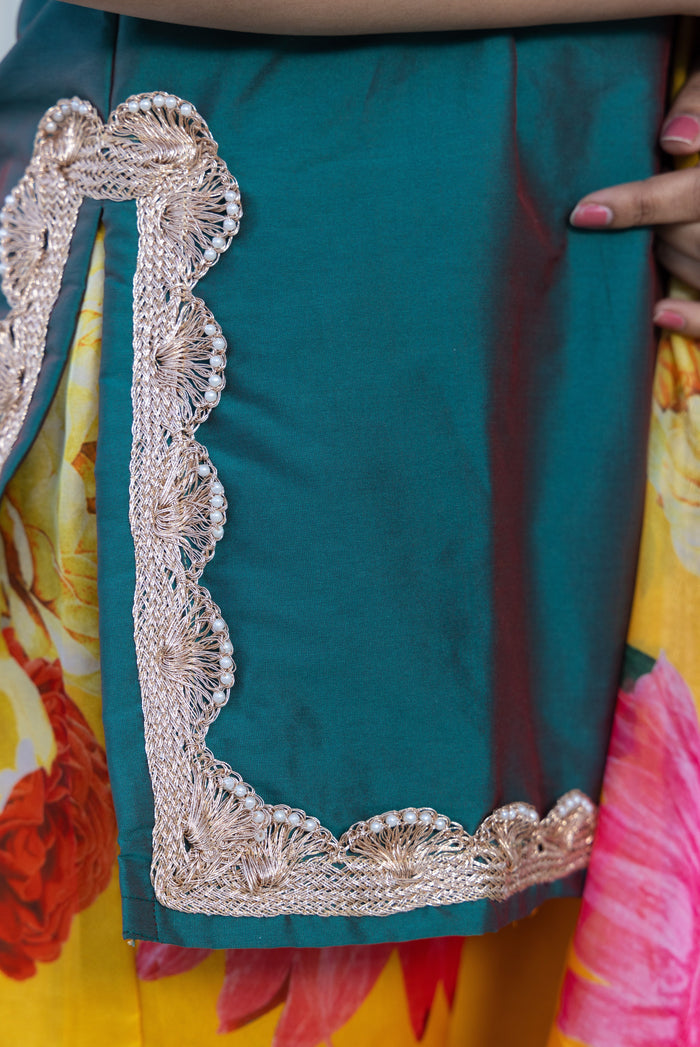 Teal Blue Floral Layered Co-Ord Indo Western Set