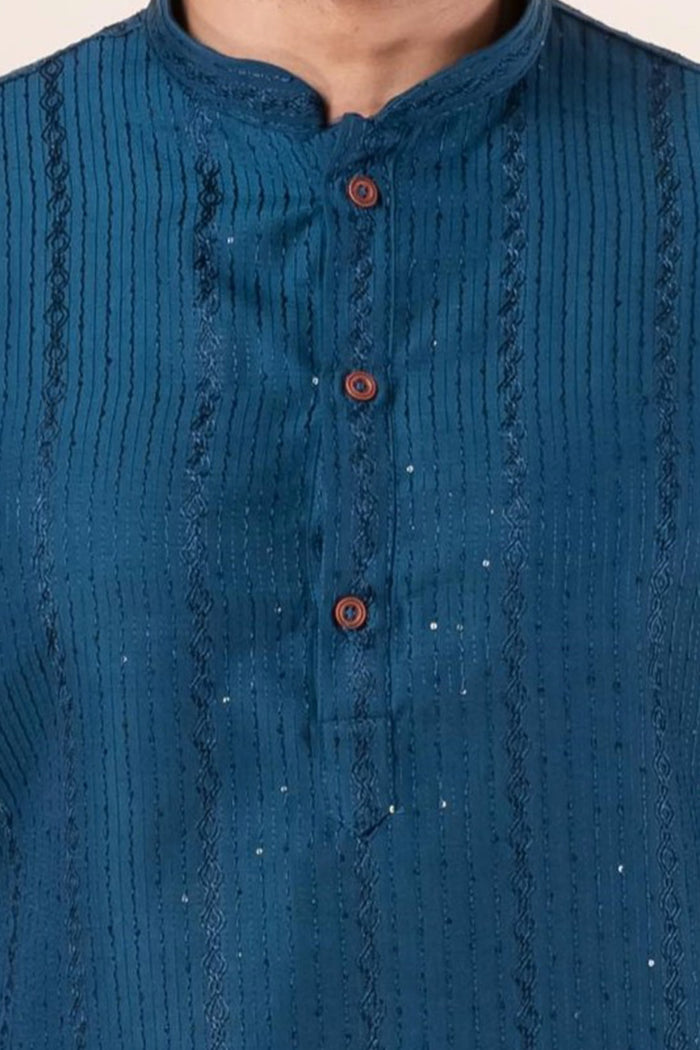 Teal Blue Silk Blend Embroidered Dhoti Set
