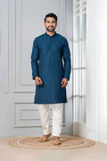 Teal Blue Silk Blend Embroidered Kurta Set