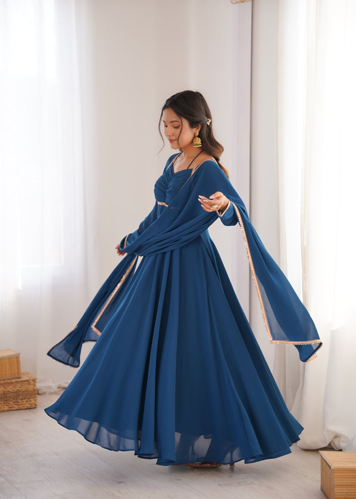 Teal Blue Solid Georgette Anarkali Set