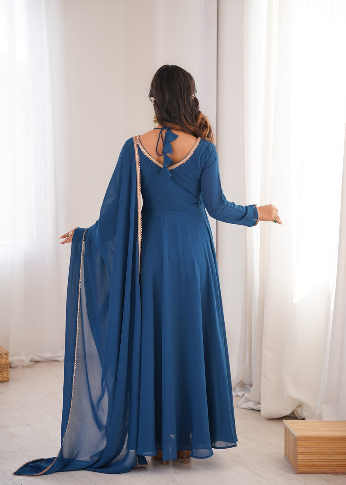 Teal Blue Solid Georgette Anarkali Set