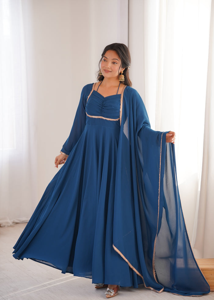 Teal Blue Solid Georgette Anarkali Set