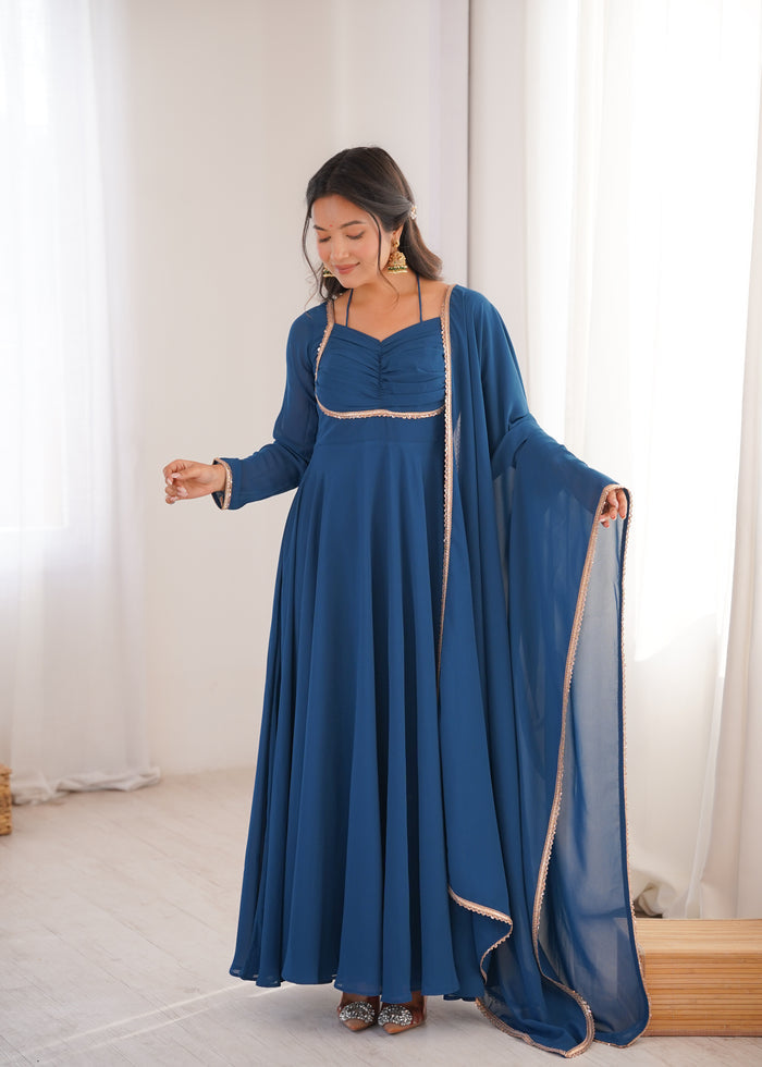 Teal Blue Solid Georgette Anarkali Set