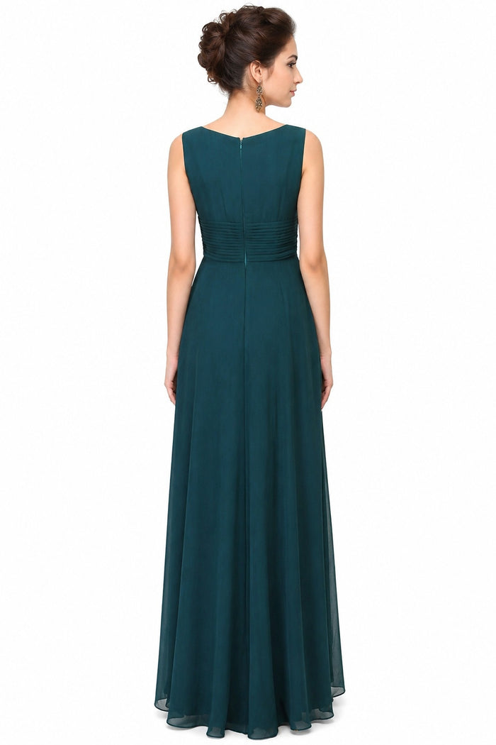 Teal Georgette Gown With Gold Floral Embroidered Bodice