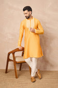 Texas Rose Yellowish Orange Cotton Blend Embroidered Kurta Set