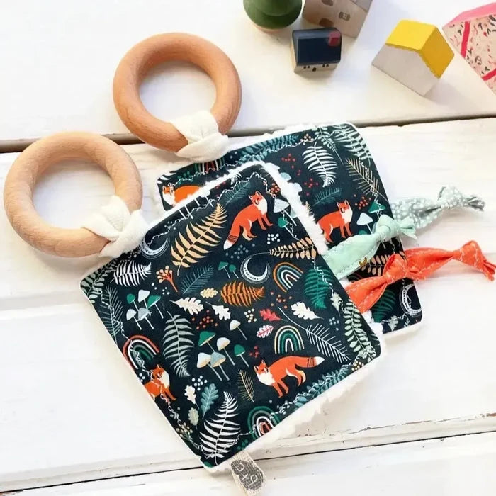 The Bird & Elephant - Handmade Soft Sensory Crinkle Toy - Fox & Rainbows-Plush Rattles + Teething Toys-Posh Baby