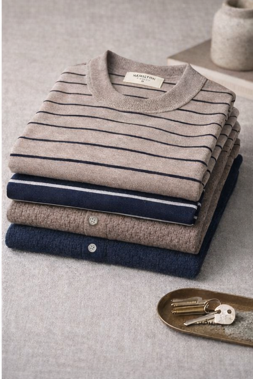 The Harold Striped Crew Neck Tee - Navy/White Stripe