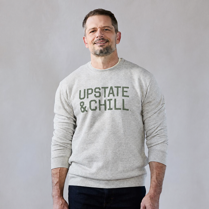 The Linear: Upstate & Chill® Crewneck - Heathered Oatmeal / Green