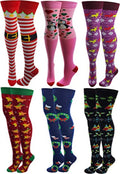 Thigh High Over the Knee Socks | Christmas Assorted Design | Women (6 Pairs)