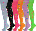 Thigh High Over the Knee Socks | Neon Hearts Dot | Women (6 Pairs)