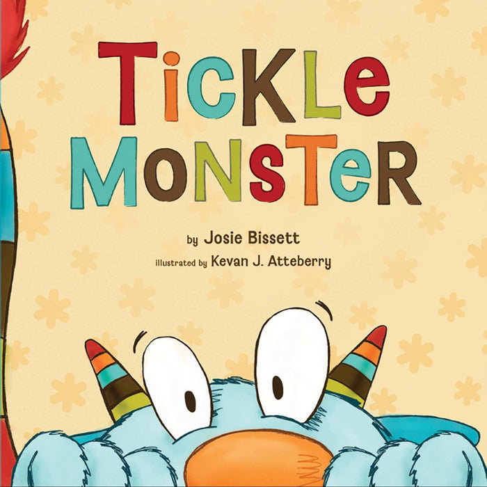 Book cover of 'Tickle Monster' with colorful text and a cartoon monster face.