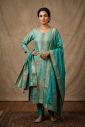 Tiffany Blue Banarasi Silk Kurta Set
