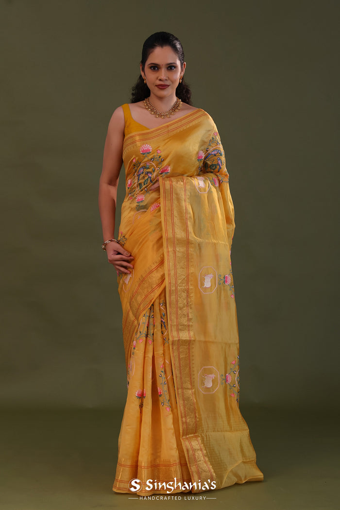 <img> Tiger Orange Soft Chanderi Silk Saree With Embroidery Work