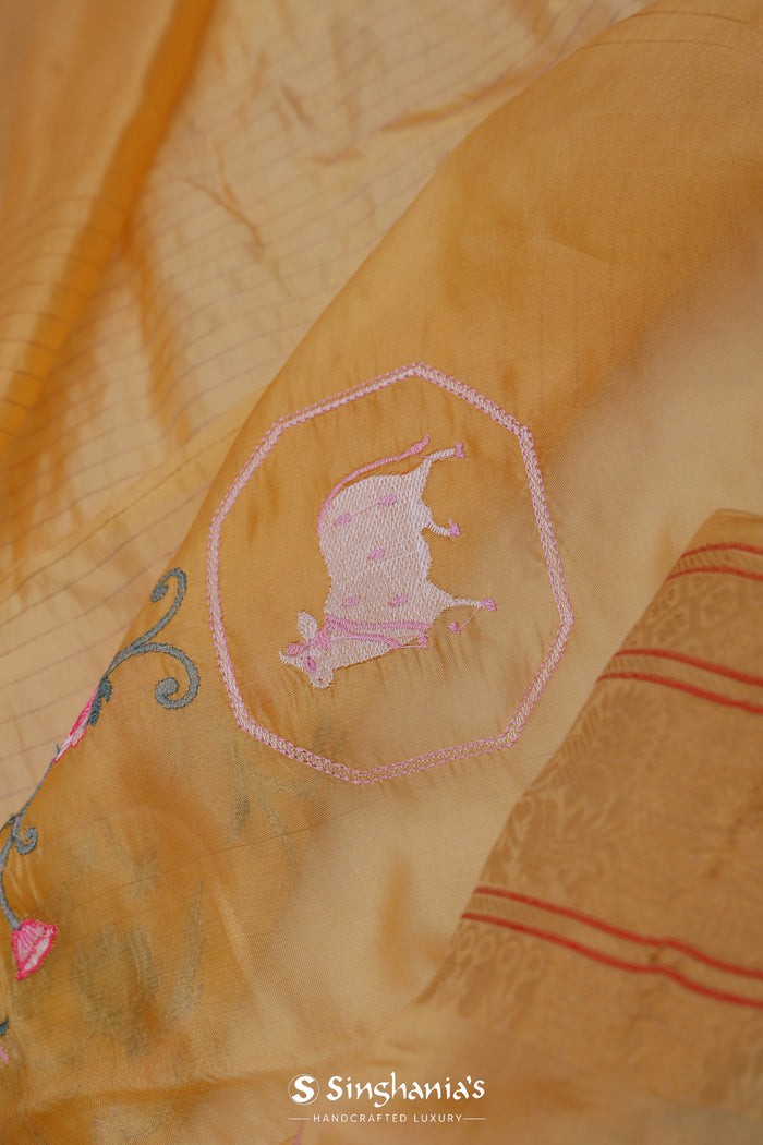 <img> Tiger Orange Soft Chanderi Silk Saree With Embroidery Work