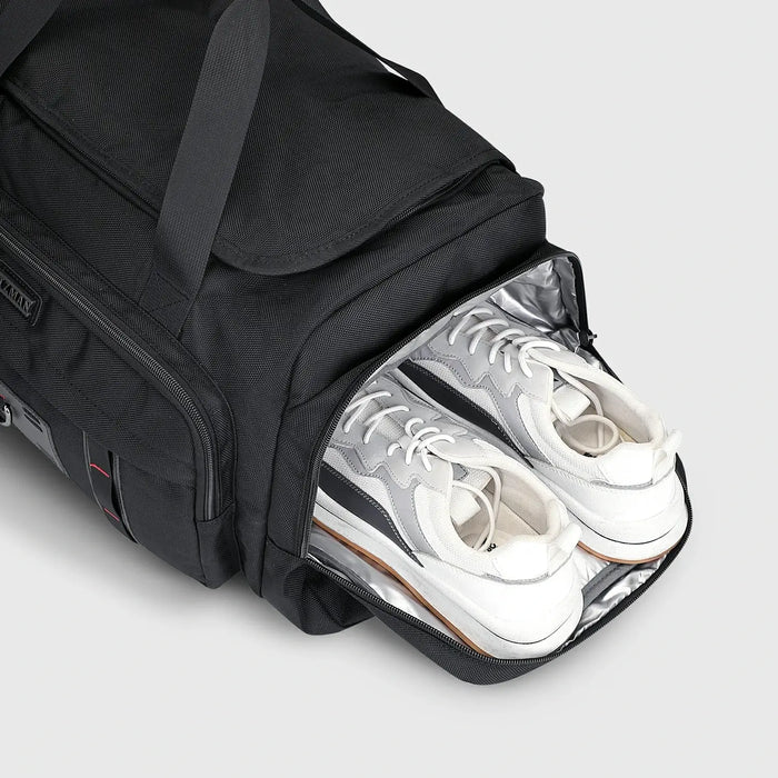 Travel Duffel Bag for Men Nylon Carry on Weekender Bag, shoe compartment or lower pocket detail