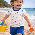 Tun Tun (Peru) - Cotton Short Sleeve Shirt & Shorts Set - Blue Sailboats-Sets-3-6M-Posh Baby