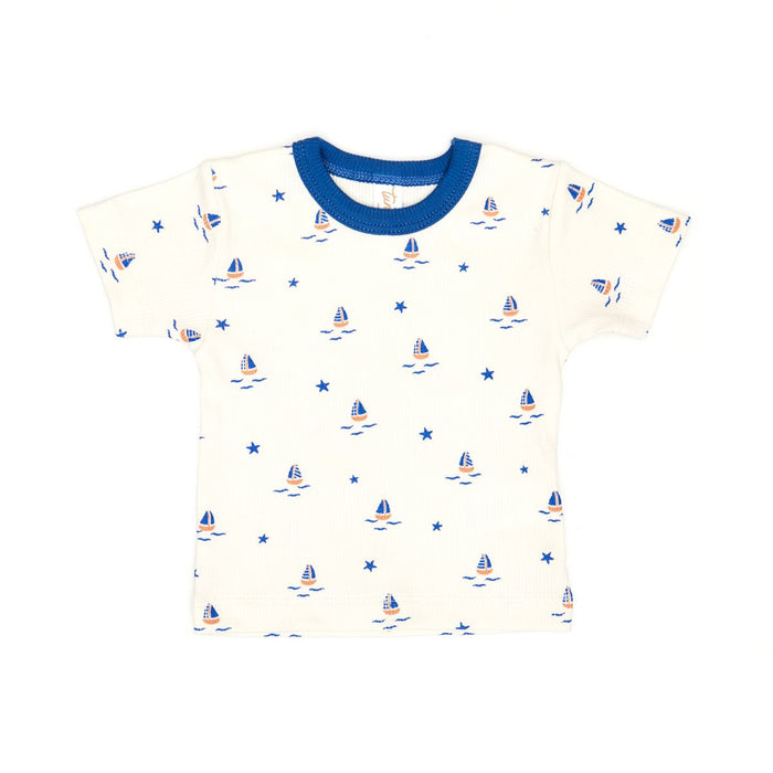 Tun Tun (Peru) - Cotton Short Sleeve Shirt & Shorts Set - Blue Sailboats-Sets-3-6M-Posh Baby