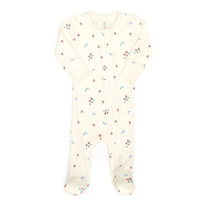 Tun Tun (Peru) - Cotton Two Way Ribbed Zipper Footie - Strawberries-Footies + Rompers (Fashion)-Newborn-Posh Baby