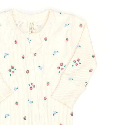 Tun Tun (Peru) - Cotton Two Way Ribbed Zipper Footie - Strawberries-Footies + Rompers (Fashion)-Newborn-Posh Baby