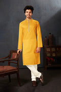 Turmeric Yellow Cotton Kurta Set With Embroidered Neck