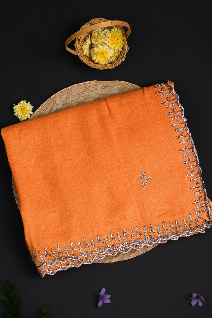 Turmeric Yellow Embroidered Matka Silk Saree