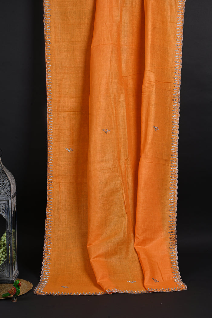 Turmeric Yellow Embroidered Matka Silk Saree