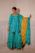 <img> Turquoise Blue Chinon Gharara Set With Yellow Dupatta