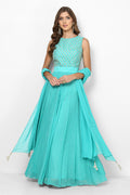 Turquoise Pearl Embellished Anarkali Set