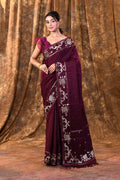 Tyrian Purple Tussar Embroidered Saree