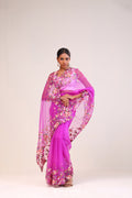 <img> Ultra Pink Organza Handcrafted Saree