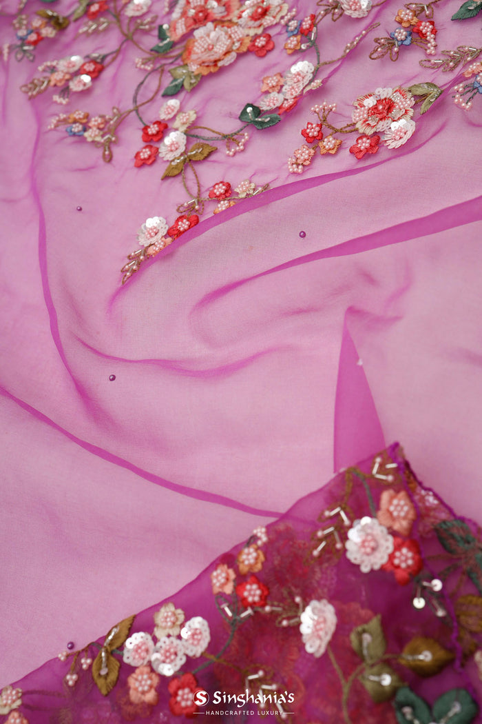 <img> Ultra Pink Organza Handcrafted Saree