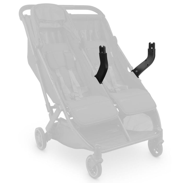 UPPAbaby car seat adapters attached on the Minu Duo stroller, designed for attaching infant car seats.