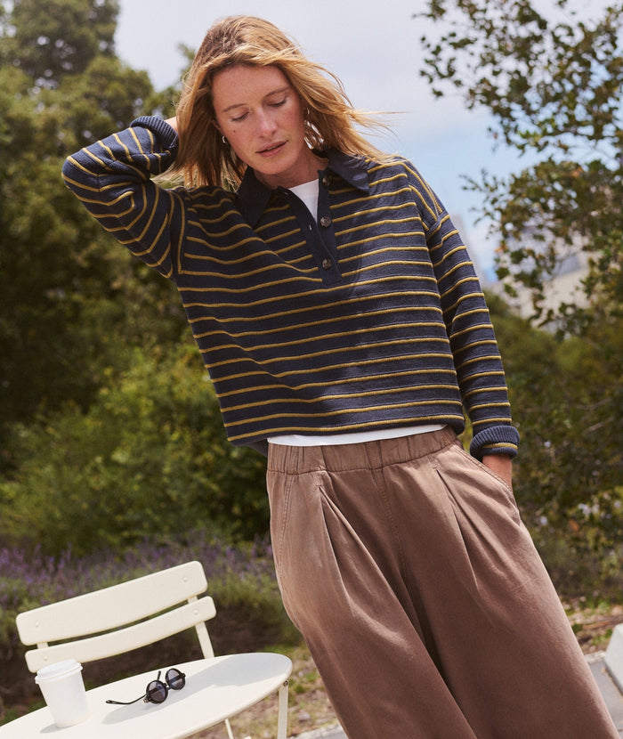 Valerie Polo Sweater - Twilight & Green Stripe