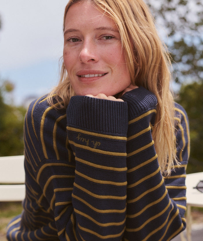 Valerie Polo Sweater - Twilight & Green Stripe
