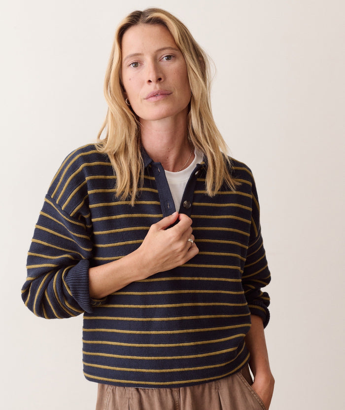 Valerie Polo Sweater - Twilight & Green Stripe