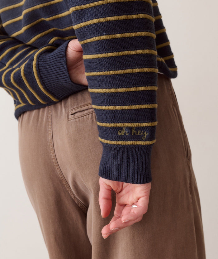 Valerie Polo Sweater - Twilight & Green Stripe