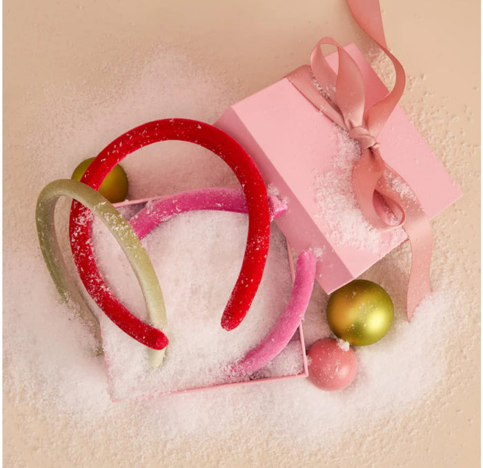 Velvet Headband 3pc Set - Red Pink & Green