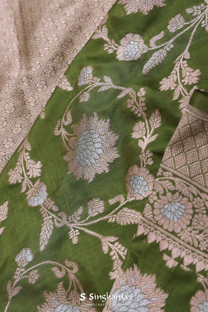 Verdun Green Banarasi Saree With Floral Jaal