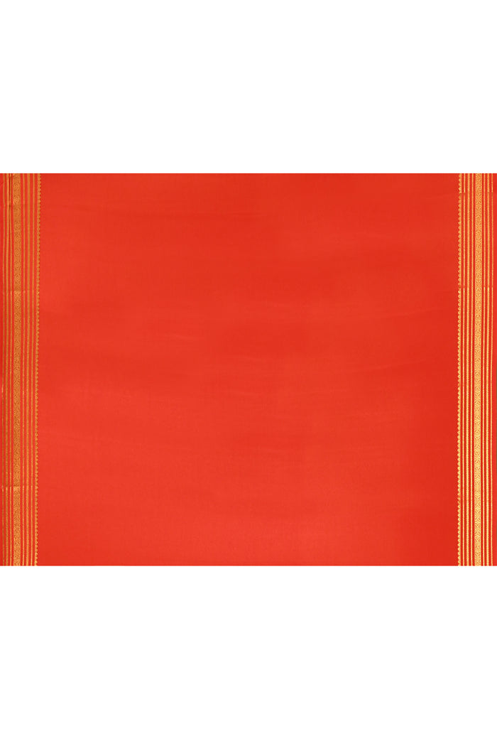 Vermilion Red Plain Saree With Highlighted Border In Banarasi Silk Saree