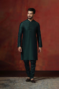 Very Dark Green Solid Dupion Kurta Set
