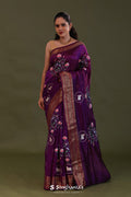 <img> Very Dark Violet Soft Chanderi Silk Saree With Embroidery Work