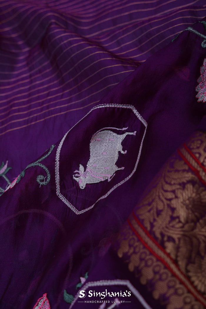 <img> Very Dark Violet Soft Chanderi Silk Saree With Embroidery Work