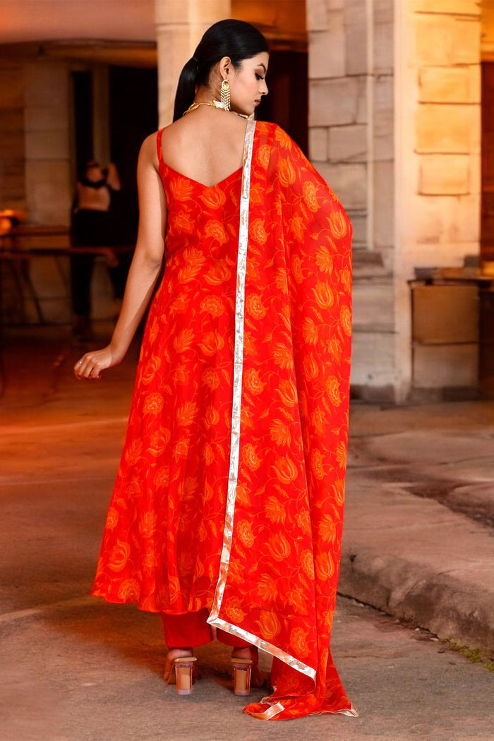 Vibrant Orange Chiffon Anarkali Set