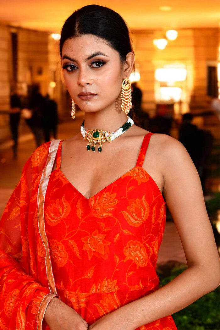 Vibrant Orange Chiffon Anarkali Set