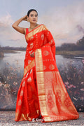 Vibrant Orange Kanjivaram Saree With Gold Zari Border