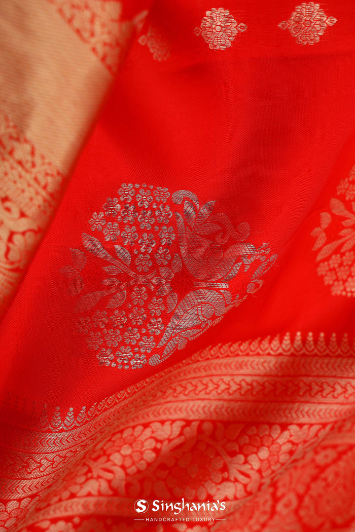Vibrant Orange Kanjivaram Saree With Gold Zari Border