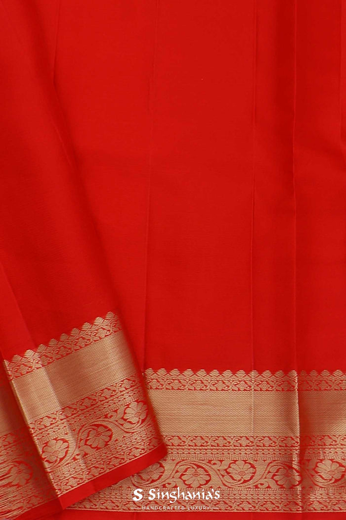 Vibrant Orange Kanjivaram Saree With Gold Zari Border